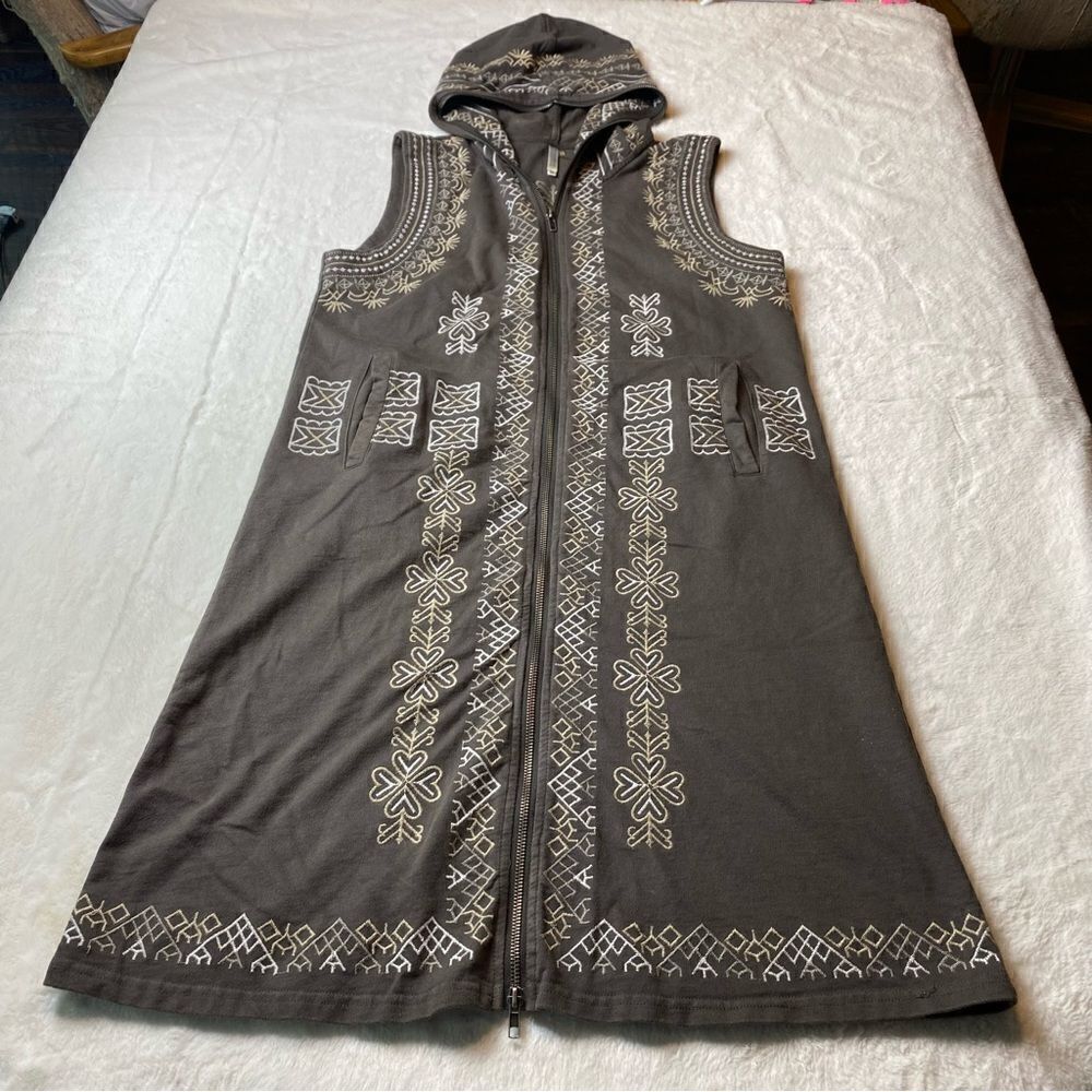 Monoreno Gray Sleeveless Hooded Full Zip Dress Size Medium